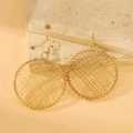 Handcrafted gold geometric wire wrap hollow round hoop earrings with elegant ear hooks - Woven Round Style (A-1437)