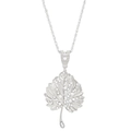 Collar con colgante de hoja plateada, diamantes de imitación y cadena de cuerda - Oro Blanco K (DZ-879 Cadena de Cuerda)