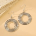 Silver hollow spiral wire geometric drop earrings with fishhook wires for women - Curly Disk Style (A-902)