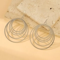 Silver concentric circle drop earrings with stylish twisted rope texture and hook clasp - Wavy Big Round Style (A-1340)