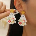 Ghost acrylic earrings with glitter stars and colorful mushroom floral patterns - Acrylic Star Ghost Mushroom Shape (KC Gold A-573)