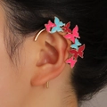 Pendiente de clip de mariposa dorada con esmalte colorido para mujer sin agujeros - 05 KC Oro Flor Rosa (Oreja Derecha) 5263