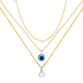Collier doré à trois couches avec perles roses et blanches et pendentif oeil - Style Mauvais Œil (0107)