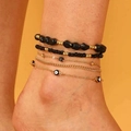 Bracelet de cheville multicouche bohème avec pierres noires et breloques œil maléfique - Ensemble Cinq Couches (5292) / Or Noir