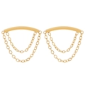 Symmetric gold stainless steel double chain tassel earrings on a clean white background - Double Layer Chain Curved Style / 18K Gold Plated No Bead (DZ-435-16)
