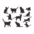 Detalle de diez vinilos decorativos de siluetas de gatos negros en varias poses de juego - Diseño de Silueta de Gato (FX1205) / Diseño de 19x26.5cm