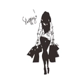 Dettaglio dell'adesivo murale silhouette nera di una donna che fa shopping con borse - 58.7*42cm Layout