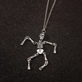 Silver punk skull necklace with movable joints and skeletal pendant on black background - Movable Joint Skeleton Style (WG-0369)