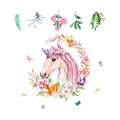 Watercolour unicorn wall sticker set with floral wreath and colorful butterflies - 40*60cm