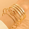 6er Set goldene Legierungsarmbänder mit gedrehten Ketten und strukturierten Armreifen - Knoten-Ripple-Stil (H-197)