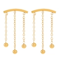Chic gold stainless steel tassel chain earrings with sleek polished metal beads - Triple Chain With Round Beads Style / 18K Gold Plated With Beads (DZ-435-17)