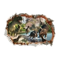 Sticker mural 3D dinosaures avec T-Rex et décor de jungle perçant un mur réaliste - Motif Dinosaure Mur Cassé 3D / 60x90cm
