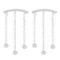 Silver stainless steel double chain tassel earrings with polished balls for ear piercing - Triple Chain With Round Beads Style / Steel Color With Beads (DZ-435-19)