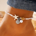 Tobillera bohemia con estrella de mar, conchas y cuentas blancas para playa de verano - Estrella de mar blanca