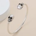 Pulsera abierta de calavera plateada para hombre estilo punk gótico envejecido - Brazalete Abierto (G-565) / Plata Antigua (Doble Calavera Brazalete Abierto)