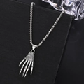 Punk style vintage silver skull hand pendant necklace with a durable box chain - Antique Silver Skull Palm (11422)