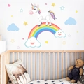 Cartoon regenboog eenhoorn muurstickers voor kinderkamer decoratie in babykamer - Panoramische Regenboog Eenhoorn (FX64032)
