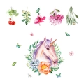 Detail of watercolor unicorn and floral wall decals for kids room party decoration - 40*60cm