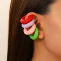 Set of four colorful oval hollow ear cuffs in red, purple, pink and green matte finish - 13 Red Purple Pink Green Assortment