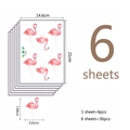 Dimensiones detalladas de 6 hojas de pegatinas de pared de flamenco con 36 piezas - SY008