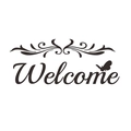 Detail view of black Welcome wall sticker with scroll patterns and butterfly silhouette - 10.3*25CM