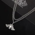 Gothic multi-layer bat pendant necklace in vintage silver finish for Halloween jewelry - Double Layer Bat Style (S55)