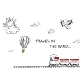 Dettaglio di adesivi murali con treno a vapore e aereo per decorazione camera dei bambini - 45x60cm