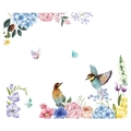 Detailed watercolor wall sticker featuring hydrangea, birds, and butterflies on white background - Watercolor Floral Bird Butterfly Set