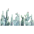 Detailed watercolor texture of green cactus wall stickers with pink floral accents - Watercolor Cactus Style / Standard Spec