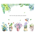 Detailed watercolor green potted plants wall sticker with butterflies and floral motifs - Watercolor Green Potted Plant Style (FX82026)