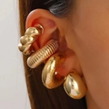Elegant gold-plated chunky hollow hoop earrings and textured ear cuffs for women - 25 Mid KC Gold Five Component Assortment