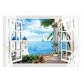 Detail-Wandtattoo in 3D-Fensteroptik mit mediterranem Blick auf das blaue Meer von Santorin - 60*90cm