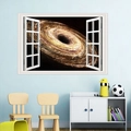 Vinilo decorativo 3D de espacio con galaxia dorada a través de un marco de ventana - Ventana Galaxia Dorada (FX64060)