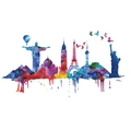 Makro-Wandtattoo mit Aquarell-Wahrzeichen wie Eiffelturm und Freiheitsstatue für Heimdekoration - 45*60cm*2pcs