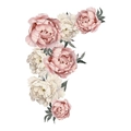 Dettaglio di adesivi murali peonia rosa con petali realistici e foglie verdi per decori - Layout 40*60cm