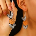 Mode Acryl Basketball Ohrringe mit Leopardenmuster Herzen und Sportmuster - Leopardenherz Basketball Ohrringe