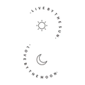 Dettaglio dell'adesivo murale sole e luna con testo Live by the Sun Love by the Moon - Layout 60*17cm