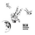 Detail of minimalist astronaut wall stickers showing three floating poses and moon texture - 45*60cm*2pcs