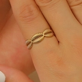 Adjustable golden link ring featuring textured oval shell elements and vintage style - Oval Unit Style (H-171) / Gold