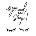 Dettaglio dell'adesivo murale 'All you need is sleep' con ciglia chiuse in stile minimalista - Layout 40x40cm