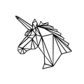 Dettaglio dell'adesivo da parete con unicorno geometrico minimalista e linee nere - Layout 37*40 Cm