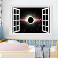 Adesivo murale 3D con vista cosmica di un buco nero in una finta cornice di finestra decor - Finestra Buco Nero Aurora (FX64063)