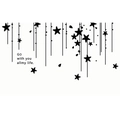 Detail of PVC black star wall sticker with vertical lines and romantic English quote - 40cmx60cm Layout