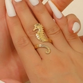 Golden seahorse adjustable ring with detailed scales and unique wrap-around design - Seahorse Wrap Style (X072) / Gold