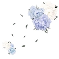 Stickers muraux détaillés de pivoines bleues et blanches à l'aquarelle sur fond blanc - Ensemble Pivoine Aquarelle