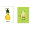 Detail view of modern minimalist pineapple and avocado wall art set in light wood frames - Pineapple And Avocado Combination
