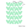 Detailed size dimensions for 25 pieces of mint green heart-shaped wall stickers - Heart Stickers (YG0008)