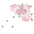 Detail of pink peony wall decals with realistic watercolor floral petals and green leaves - 40x60cm Layout