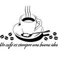 Detail of minimalist coffee cup wall sticker with Spanish quote Un café es siempre una buena idea - 30*31cm Layout