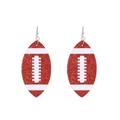 Sparkly red glitter football earrings with white athletic stripes and silver hooks - Red (02 White K 10112)